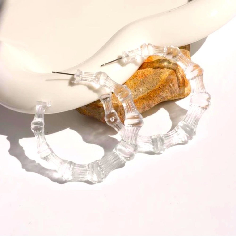Small White Lucite Bamboo Hoops